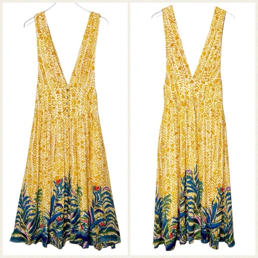 Free People Hot House Tropical Print Plunge Women’s Midi Summer Dress Sz 4